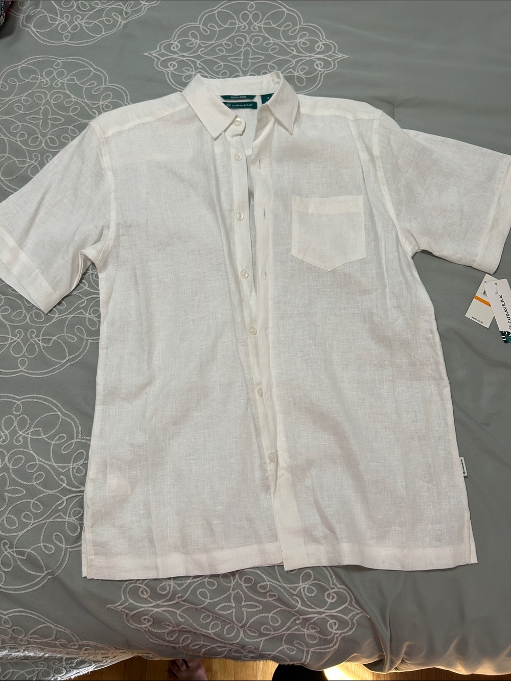 Cubavera White Short-Sleeve Linen Button-Down Shirt